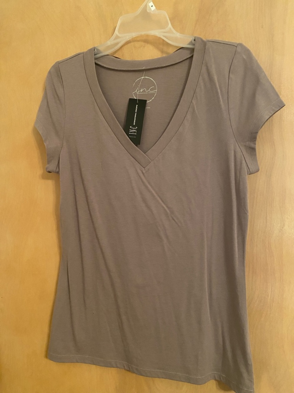 INC International Concepts Short Sleeve V-Neck Tee - Taupe